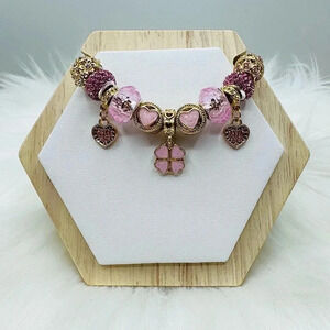 Heart & Clover Charm Bracelet Pink